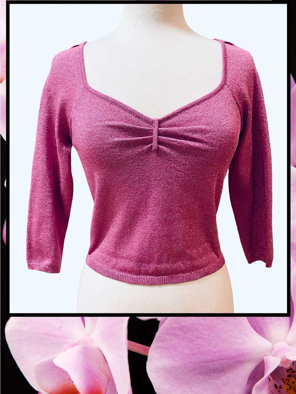 BETSEY JOHNSON Sparkly Orchid Pink Top  Stretch Pullover M/L New